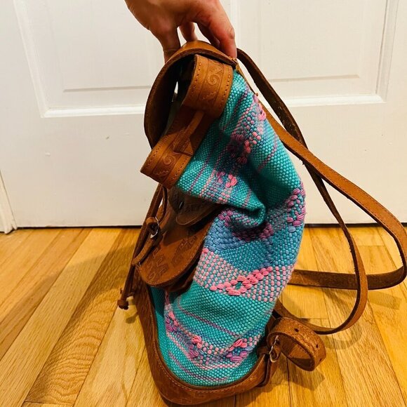 Vintage American Darling Backpack Hand Tooled Saddle Blanket Genuine Leather - Picture 8 of 16